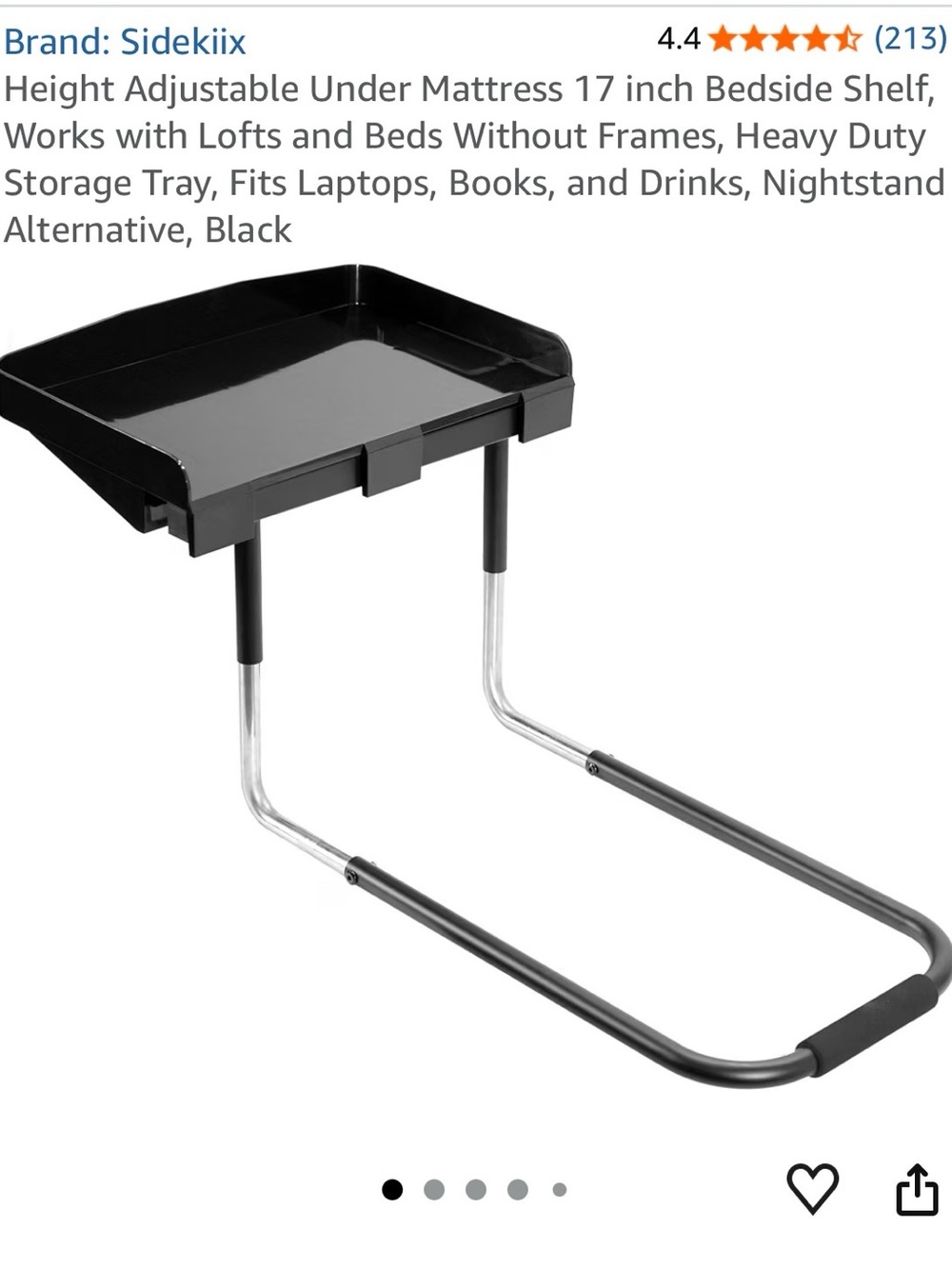 Black Adjustable Under-Mattress Bedside Tray